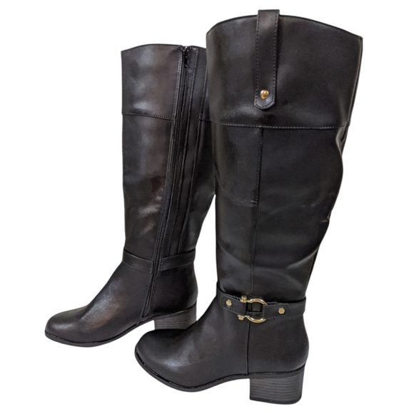 Karen Scott Vickyy Black Vegan Knee-High Block Heel Riding Boots Size 6.5 - Picture 5 of 10